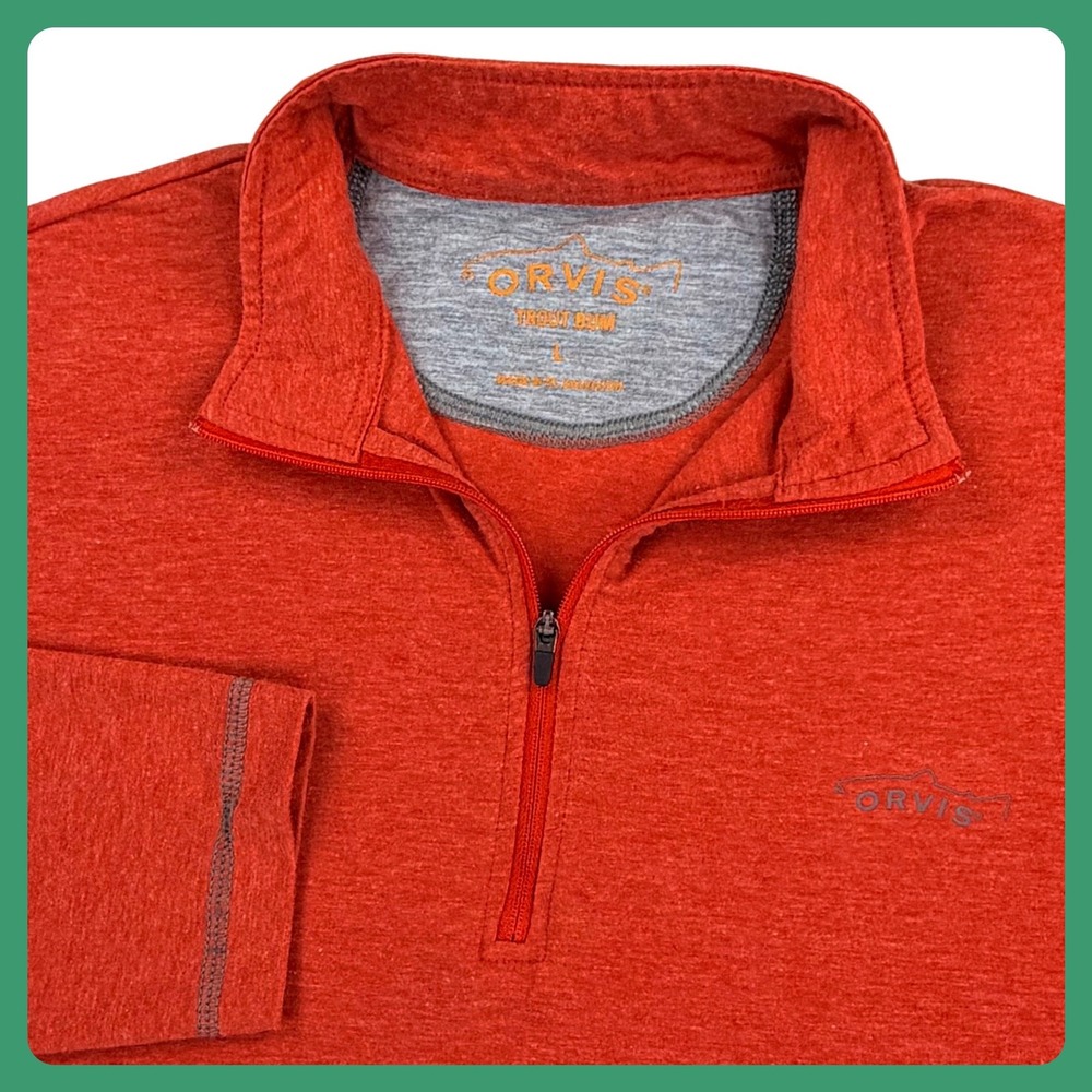Orvis Trout Bum 1/4‎ Zip Pullover Men Large Red Orange Hiking Lightweight